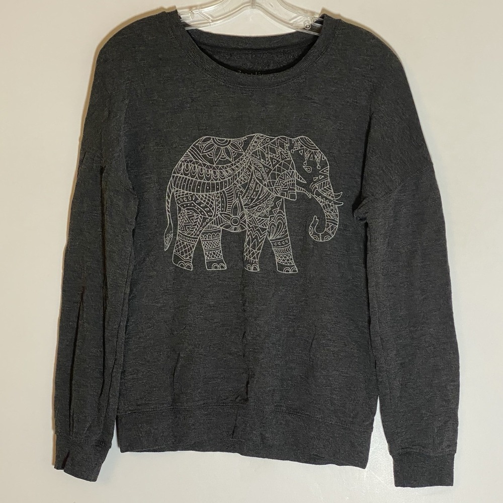 Zoe + Liv Top Womens Medium Gray Elephant Lightweight Sweater Comfy Cozy Animals